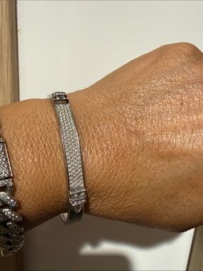 Silver Pavé Crystal Bangle Bracelet - Women's Jewelry